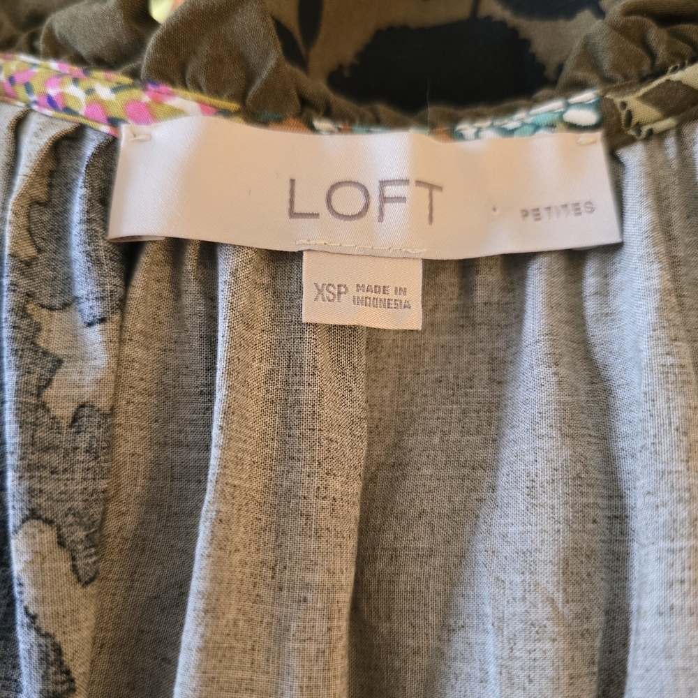 LOFT Olive Green/Multi Color Sleeveless Mini Sundress XSP - Picture 4 of 5